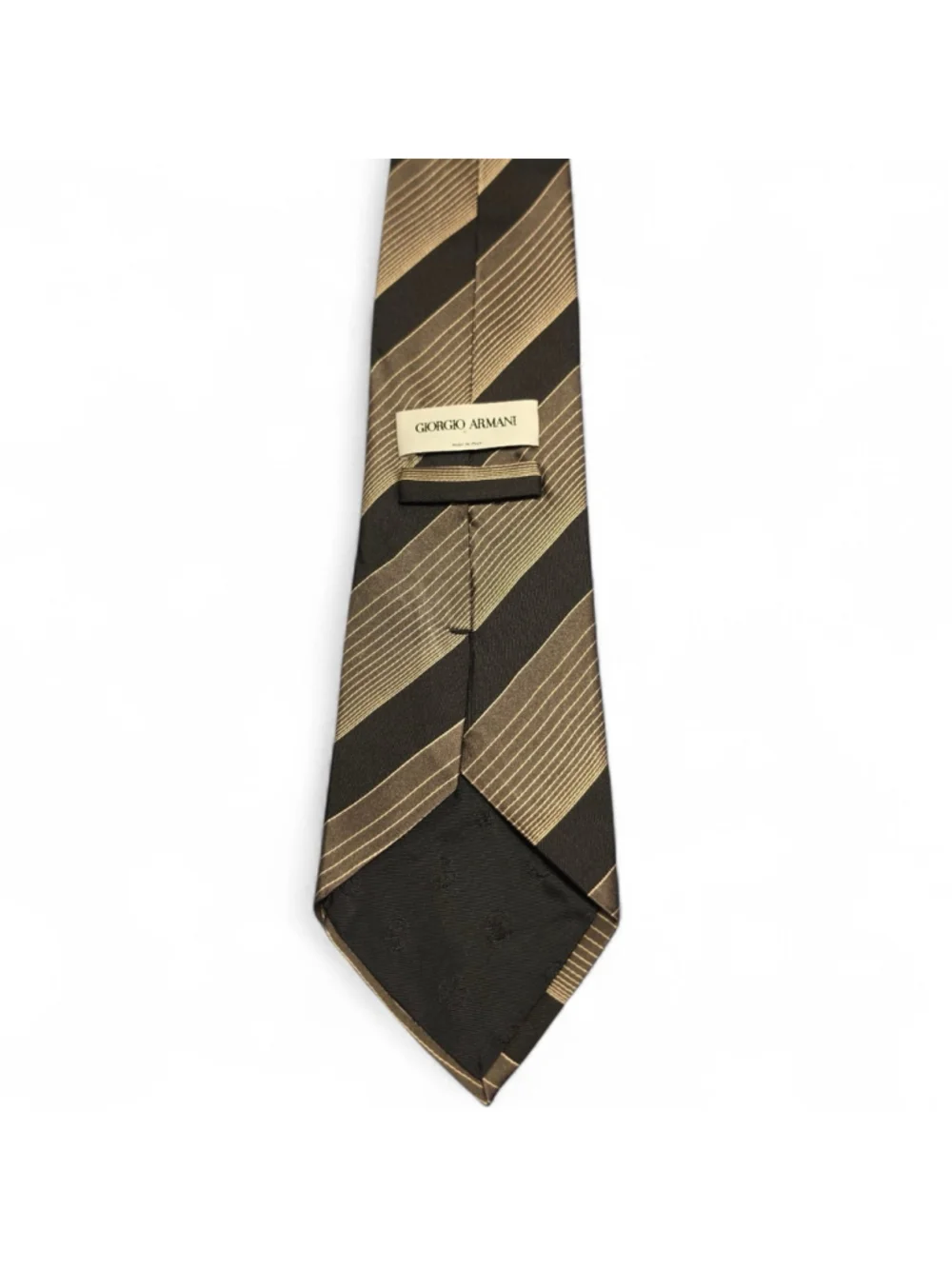 Giorgio Armani Silk Tie Italy Brown Black Gold Stripe Designer Classic